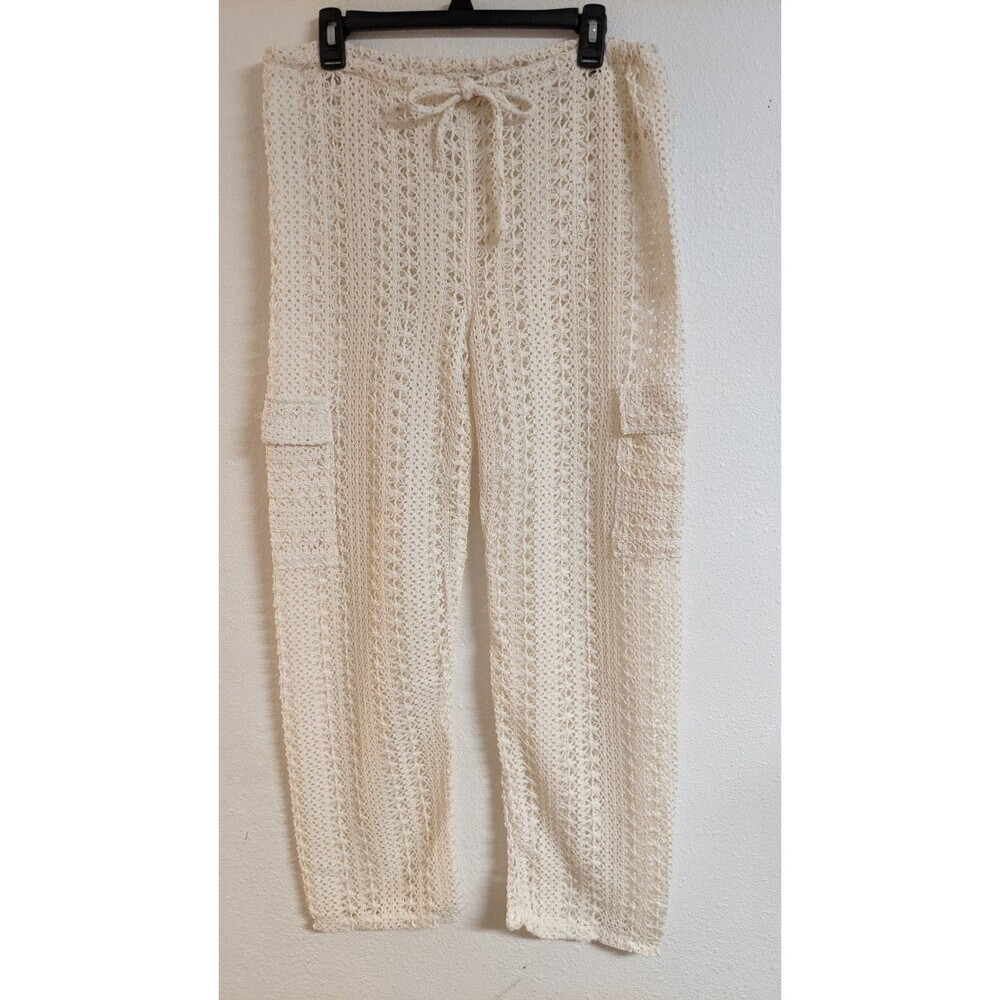 Women's Blanco Cargo Crochet Cream Pants Swimcover Beach Vacation Small